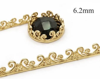 1 pieza de alambre de engaste de galería de latón fundido con patrón de filigrana ondulada de 74x6,2 mm