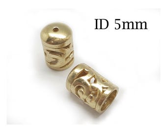 Brass Cord End Caps 10x7mm for 5mm Leather Cord - Pattern End Caps, 2pcs