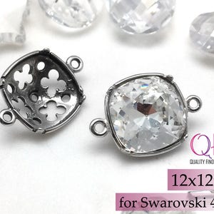 3pcs Sterling Silver Bezel cup square 12mm, JBB Findings - flower Jewelry bases - silver bezel settings fits Swarovski 4470 - Cushion Bezel
