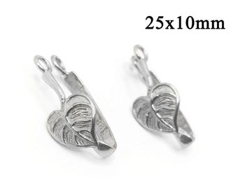 2pcs Sterling silver 925 Bail Donuts stone holder Leaf - Size 25x10mm with 18mm grip length - Pinch Bail, Donuts settings, Stone holder