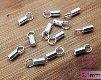 20pcs Sterling Silver Crimp End Cap, with inside diameter 2.1mm - Chain / Cord Ends Caps - Beading Chain End Cap  - Silver End Cap