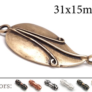 May include: A 31x15mm leaf-shaped pendant with a detailed design. The pendant is available in antique silver, antique bronze, antique copper, and antique brass.
