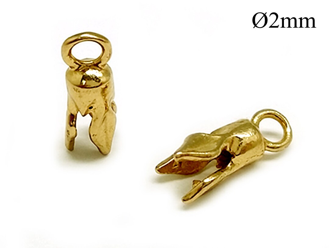 8pcs Brass Crimp End Cap ID 2mm With 1 Loop, Cord Ends Caps, Jewelry