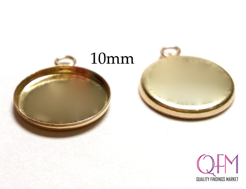 5pcs Gold Filled 14K Round Bezel cups with one loop sizes: 15mm, 12mm, 10mm, 8mm, 5mm, 4mm Jewelry bases, JBB findings Cabochon Settings image 5