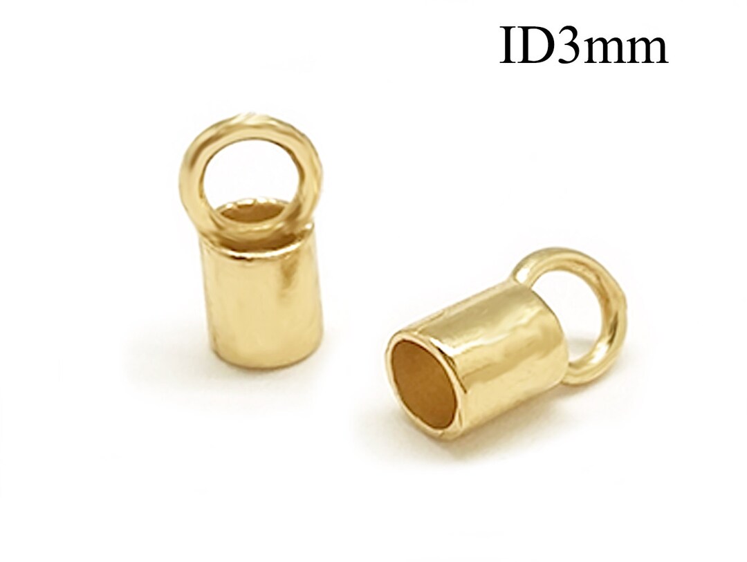 10pcs Brass Crimp End Cap ID 3mm With 1 Loop, Cord Ends Caps, Brass End