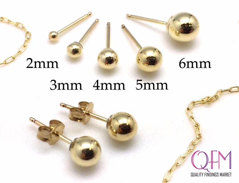 6 pcs Gold Filled 14K Stud Ball Earrings Sizes: 3mm, 4mm, 5mm, 6mm. GF ball earring. Earring Backs Included Bead earrings, tiny earrings image 2