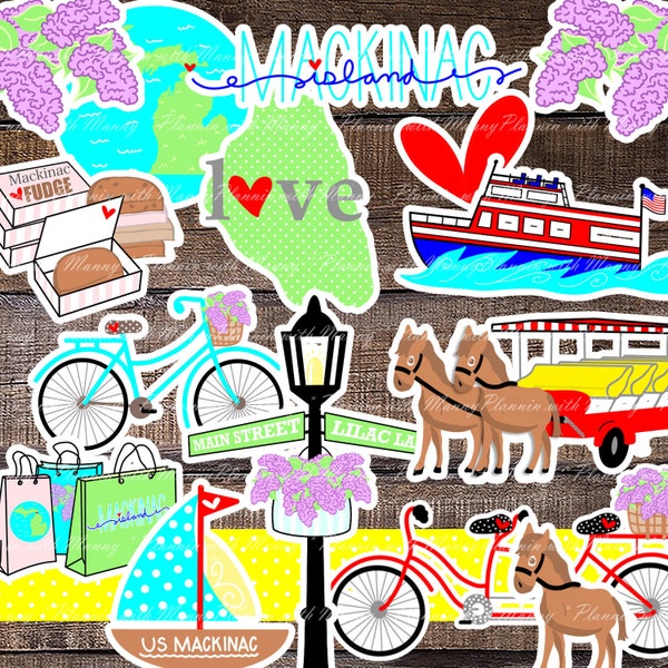 MACKINAC ISLAND Die Cuts,Mackinac Island Scrapbooking,Lilac Die Cuts,Horse Die Cuts,Carriage,Fudge,Bike, Tandem,Mackinaw,Michiganm,601 DC