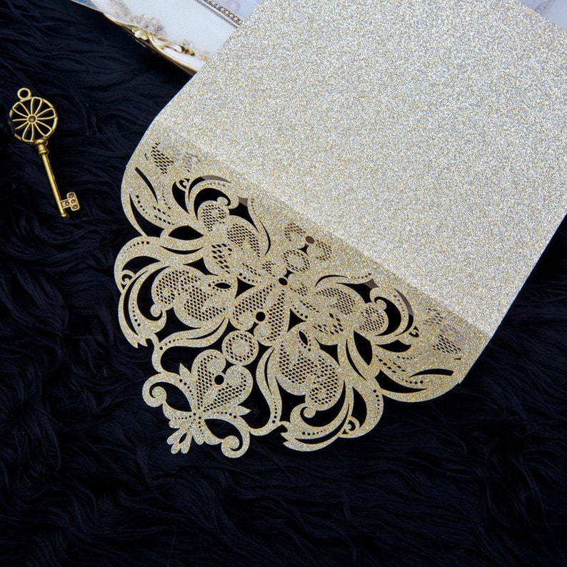 6 Ea Set GLITTER Laser Cut Wedding Invitation. Glitter Laser Etsy