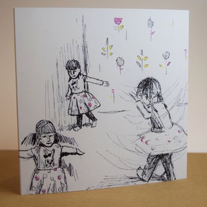 Fille dansant de l'oeuvre d'art originale « Dance To Be Free » carte de voeux vierge 127 mm x 127 mm