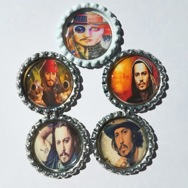 Set of 5 Johnny Depp Themed Finished Bottle Caps