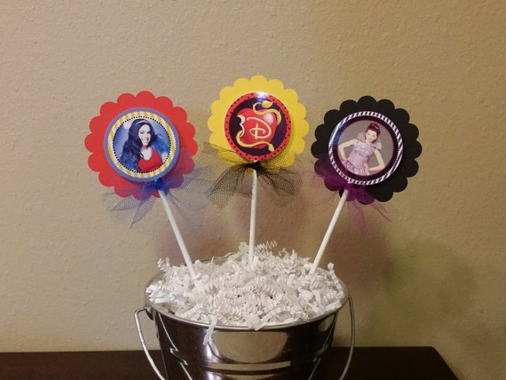 Set of 4 Disney Descendants themed Cake Toppers or Centerpiece Picks