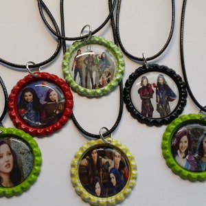 Set of 6 Disney Descendants Finished Bottle Cap Necklaces for Party Favors