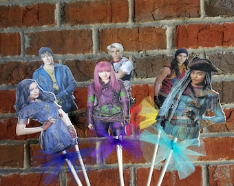 Set of 6 Disney Descendants 2 (or Descendants 3) Themed Cake Toppers or Centerpiece Picks