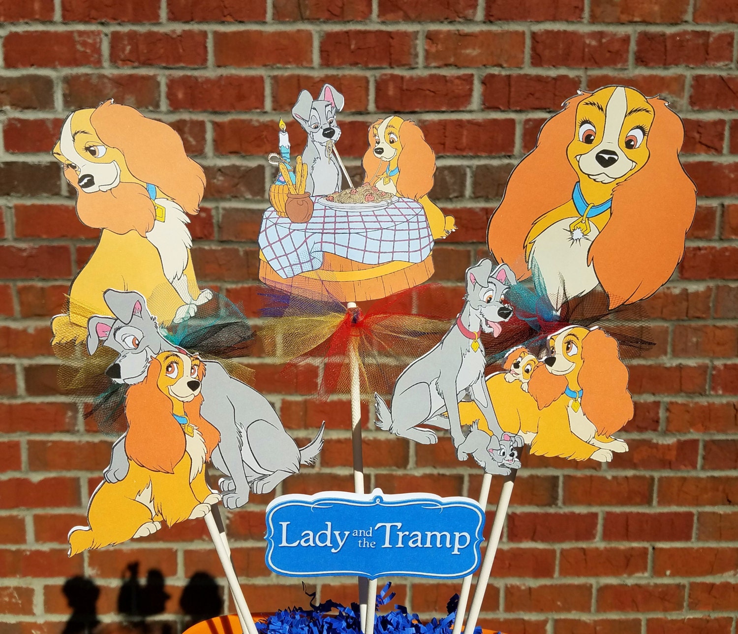 Set of 7 Disney Lady and the Tramp Centerpiece Picks or Cake