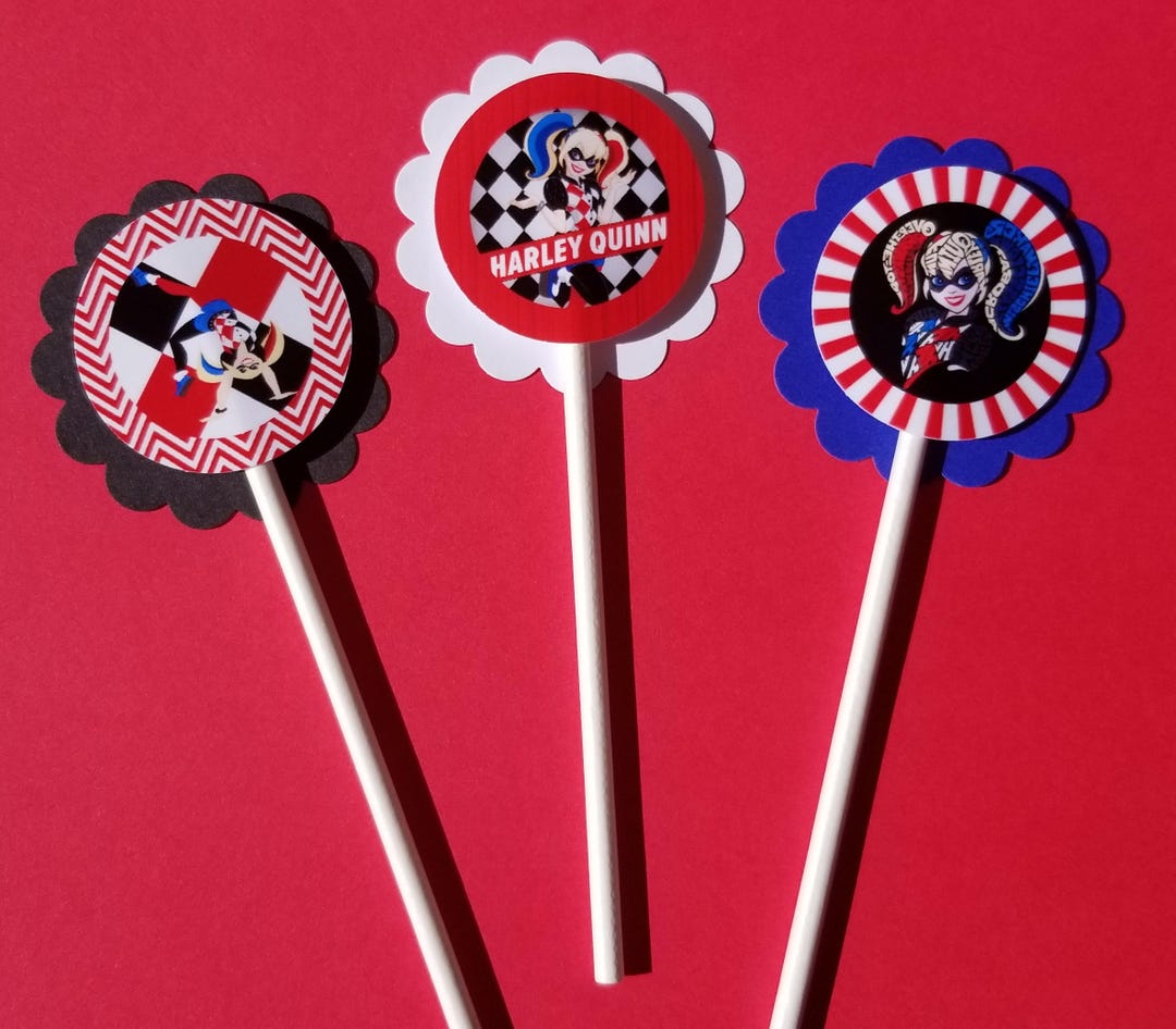 Set of 12 Harley Quinn Cupcake Toppers Etsy