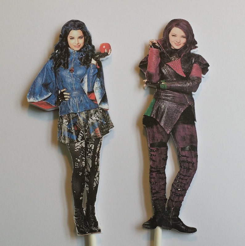 Set of 4 Disney Descendants themed Cake Toppers or Centerpiece Picks
