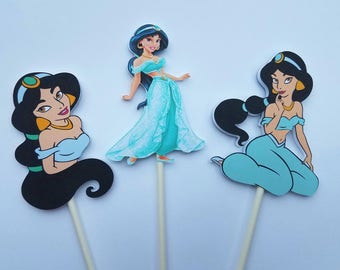 Set of 12 Disney Princess Jasmine and Aladdin Themed Cupcake Toppers