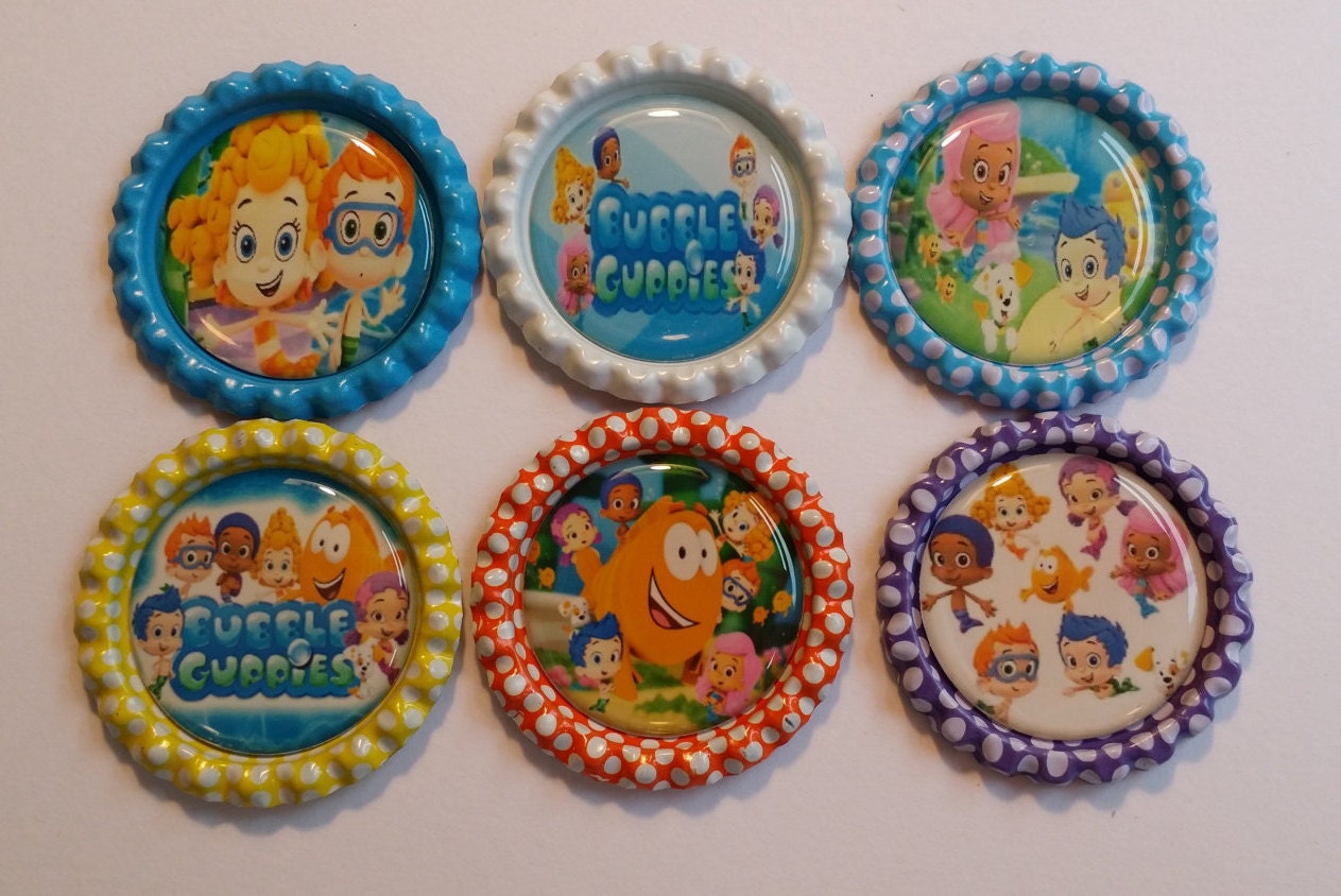 Set of 6 Bubble Guppies Themed Finished Bottle Caps Magnet | Etsy