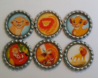 Set of 6 Disney The Lion King themed Finished Bottle Caps - Magnet Set - Necklace Set