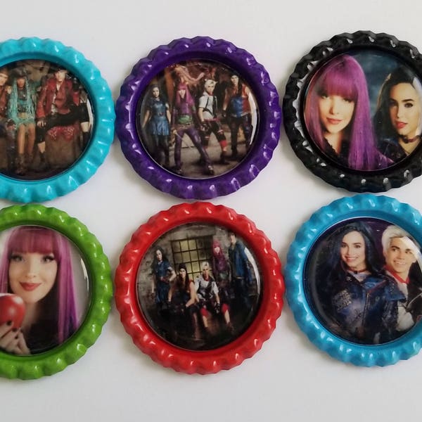 Set of 6 Disney Descendants 2 Themed Finished Bottle Caps