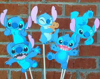 Set of 5 Disney Stitch Themed Centerpiece Picks or Cake Topper Set