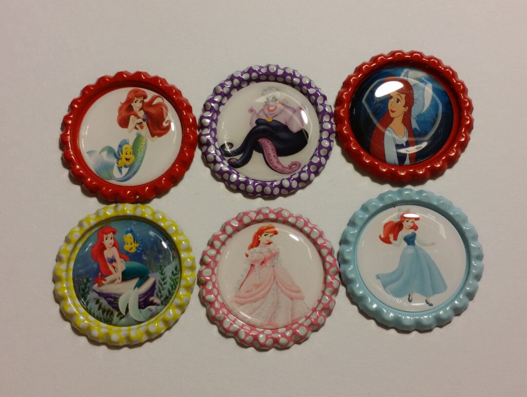 Set of 6 Disney Princess Ariel the Little Mermaid Finished Bottle Caps ...
