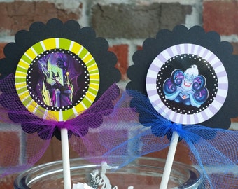 Set of 4 Disney Villains Cake Toppers or Centerpiece Picks
