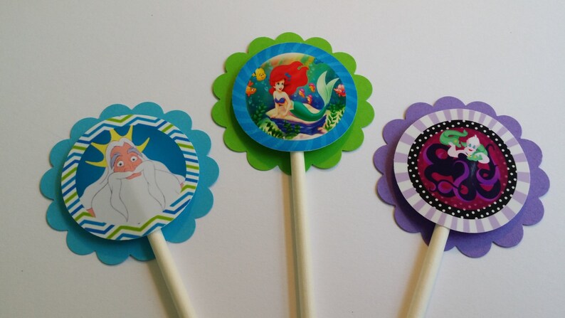 Set of 12 Disney Princess Ariel themed Cupcake Toppers The Little Mermaid image 2