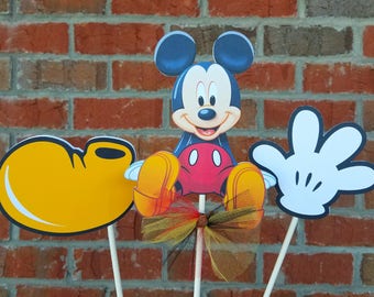 Set of 3 Disney Mickey Mouse Themed Centerpiece Picks or Cake Toppers