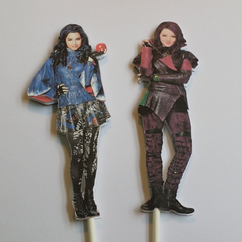 Set of 4 Disney Descendants themed Cake Toppers or Centerpiece Picks