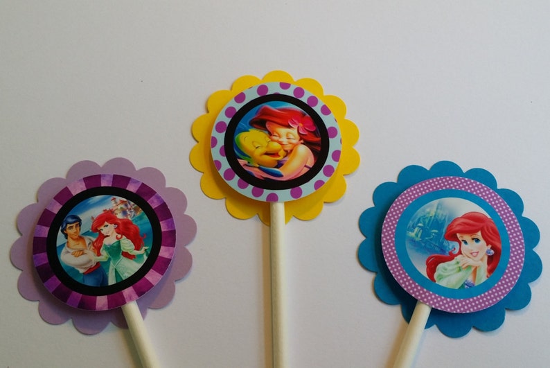 Set of 12 Disney Princess Ariel themed Cupcake Toppers The Little Mermaid image 4