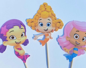 Set of 8 Bubble Guppies Themed Cupcake Toppers