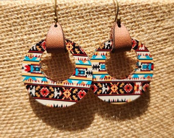 Aztec Hoop Earrings - Leather