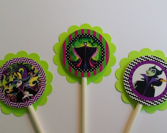 Set of 12 Disney Villain Maleficent themed Cupcake Toppers