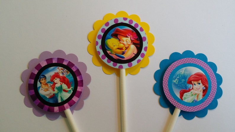 Set of 12 Disney Princess Ariel themed Cupcake Toppers The Little Mermaid image 3