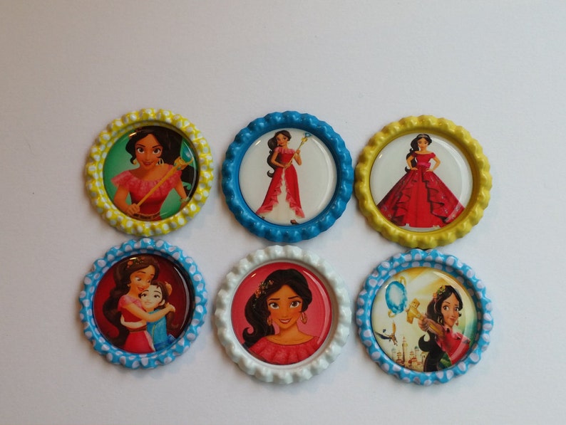 Set of 6 Disney Elena of Avalor Themed Finished Bottle Caps Etsy