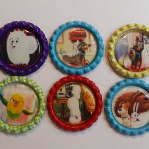 Set of 6 Secret Life of Pets themed Finished Bottle Caps Magnets Necklaces image 4