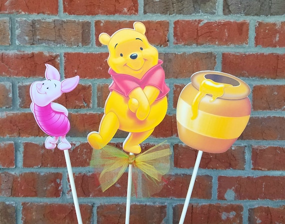 Set Of 3 Winnie The Pooh Themed Centerpiece Picks Or Cake Etsy