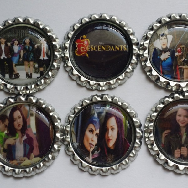 Set of 6 Disney Descendants Finished Bottle Caps - Magnets - Necklaces