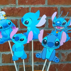 Set of 5 Disney Stitch Themed Centerpiece Picks or Cake Topper Set