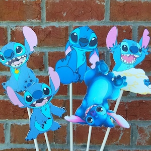 Set of 5 Disney Stitch Themed Centerpiece Picks or Cake Topper Set