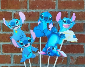 Set of 5 Disney Stitch Themed Centerpiece Picks or Cake Topper Set