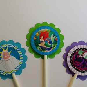 Set of 12 Disney Princess Ariel themed Cupcake Toppers The Little Mermaid image 1