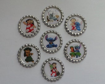 Disney Lilo & Stitch Set of 7 Finished Bottle Caps - Magnets - Necklaces