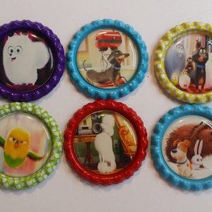 Set of 6 Secret Life of Pets themed Finished Bottle Caps Magnets Necklaces image 3