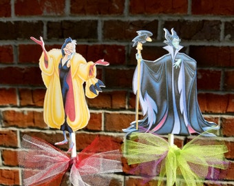 Set of 4 Disney Villains Themed Cake Toppers or Centerpiece Set