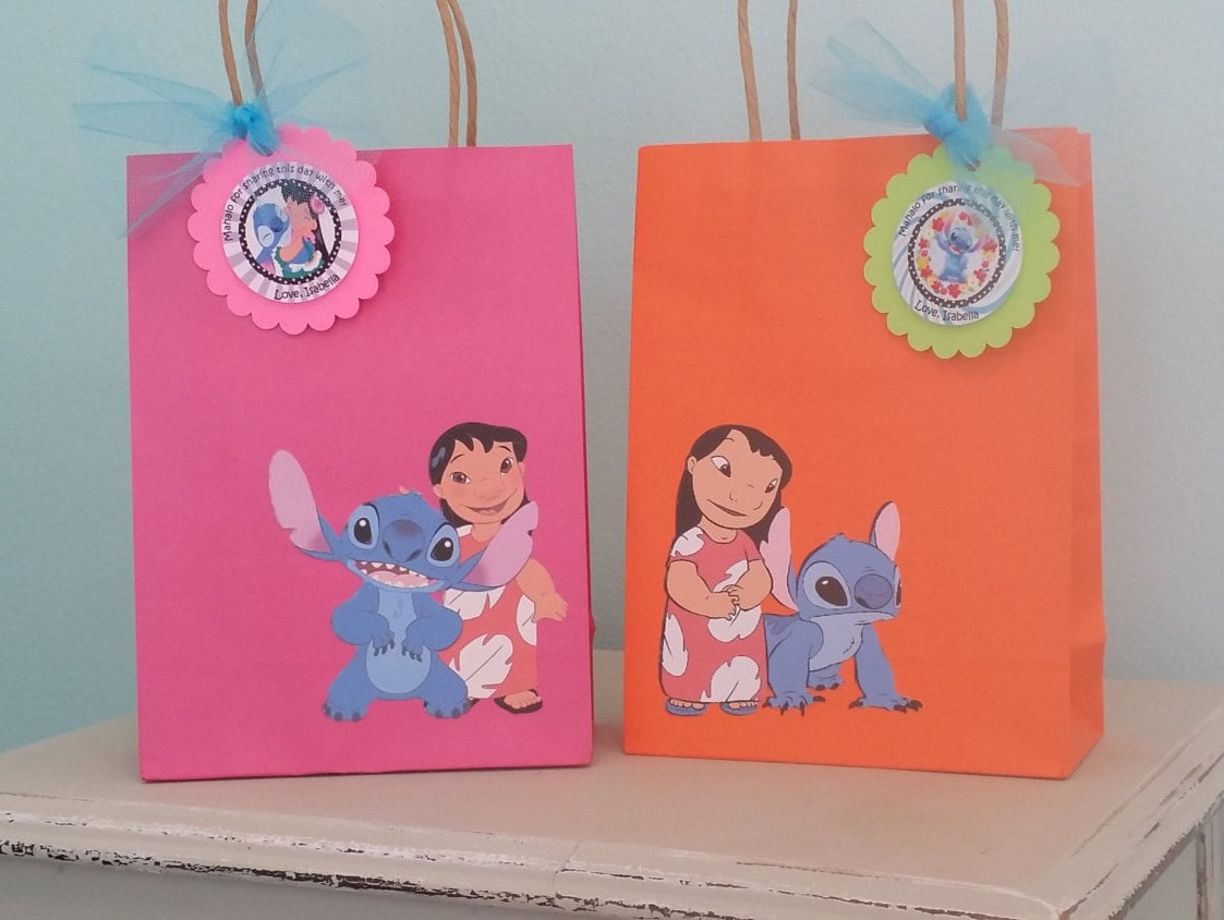 Bolsas Personalizadas Cumpleaños Stitch + Etiqueta 10 Unid.