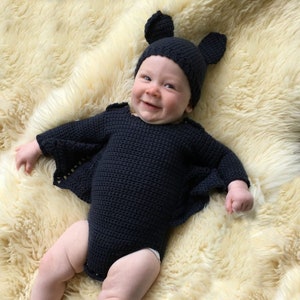 Baby Bat Costume Crochet Pattern, Downloadable Crochet Pattern PDF, Baby Onesie Costume, Crochet Baby Costume image 1