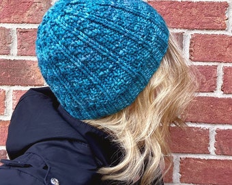 Easy Bulky Knit Winter Beanie Pattern, Easy Adult Beanie, Knit Hat Pattern, Chunky Knit Pattern, Knitted Beanie, Knit Beanie Hat