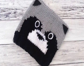 Patrón de punto de sombrero de mapache, traje de mapache de punto, sombrero de animal de punto, patrón de sombrero de animal, patrón de punto de intarsia, sombrero de mapache bebé